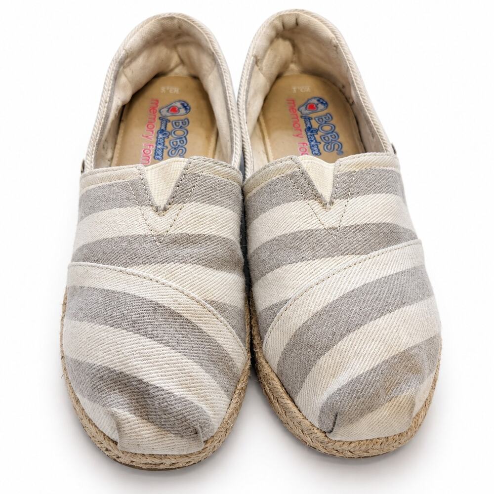 Skechers BOBS Womens 5.5 Striped Canvas Espadrille Flats Slip On Memory Foam